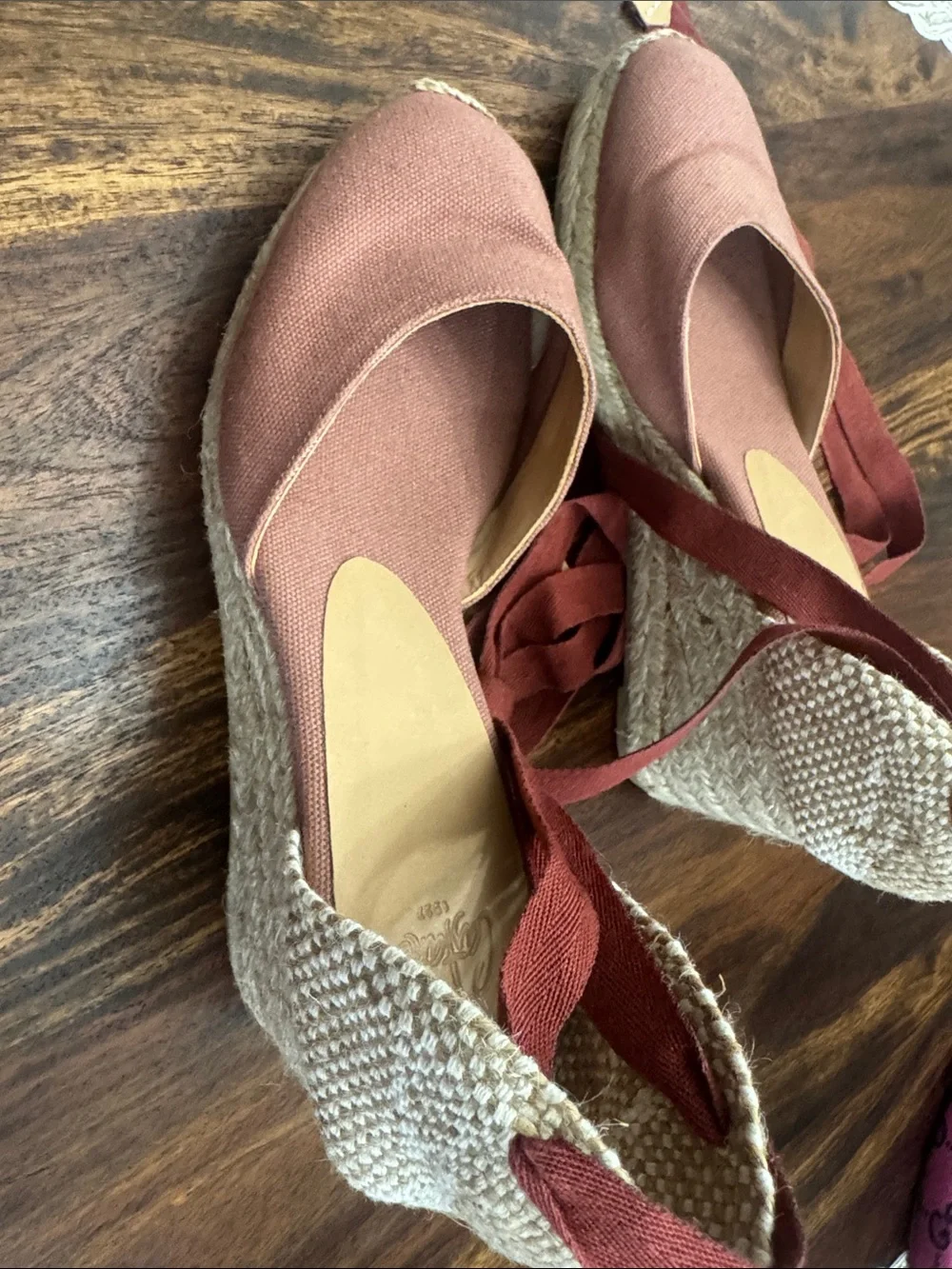 Castaner Rose Canvas Espadrille Wedges with Ankle Ties